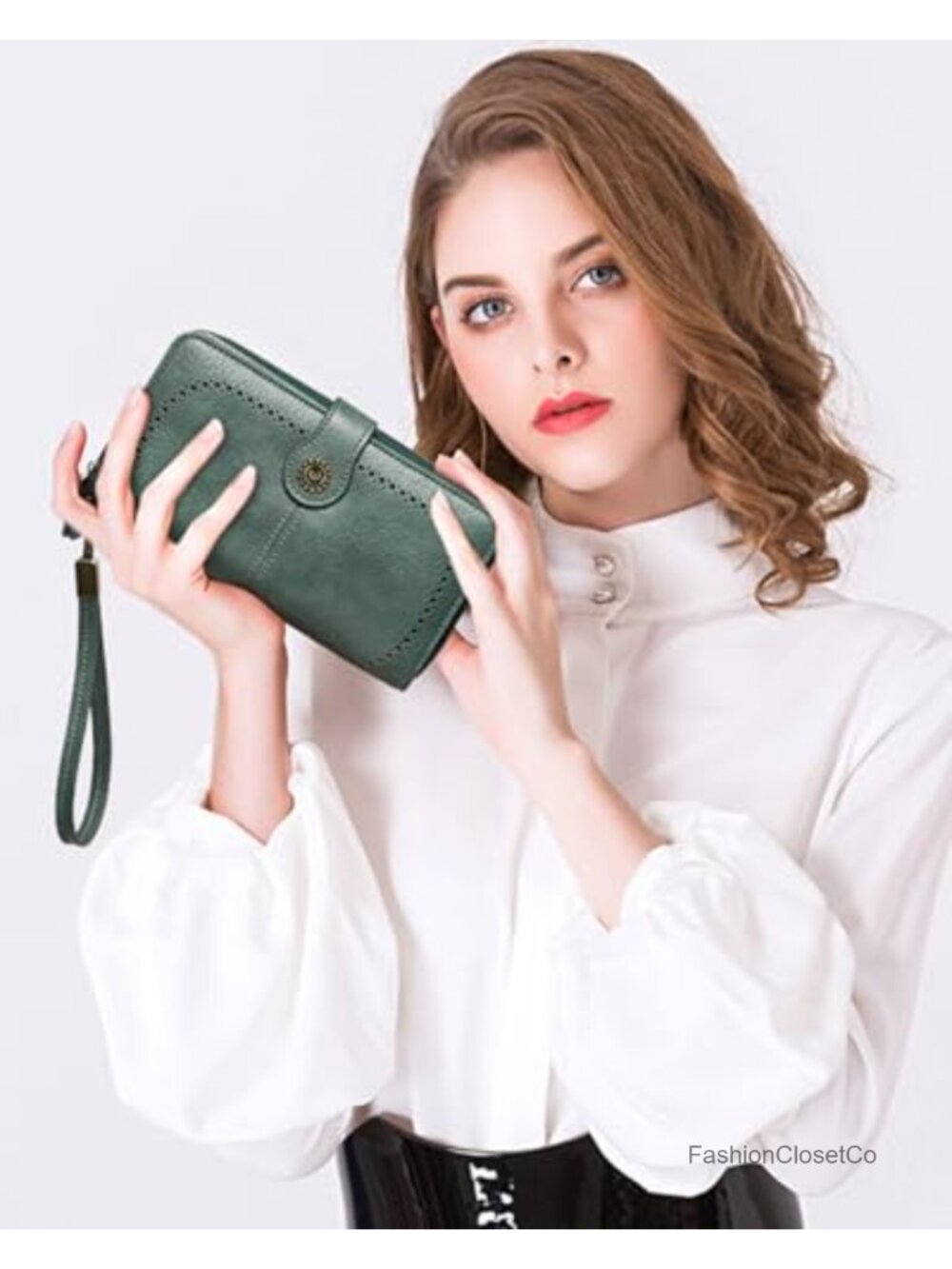 RFID Blocking Vegan Leather Large Capacity Wristlet Wallet with Detachable Strap - Picture 5 of 6